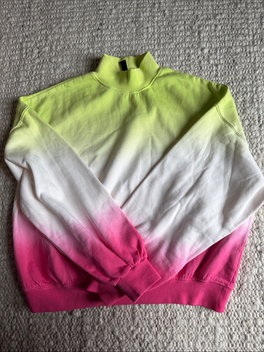 Divided Ombre Mock Neck Sweatshirt - Neon Yellow, White & Hot Pink